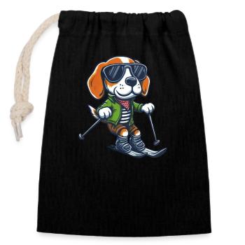 Niedlicher Beagle auf Skiern - Winterurlaub im - Verschließbarer Geschenkbeutel aus Baumwolle (14x20cm) - Schwarz - Vorne