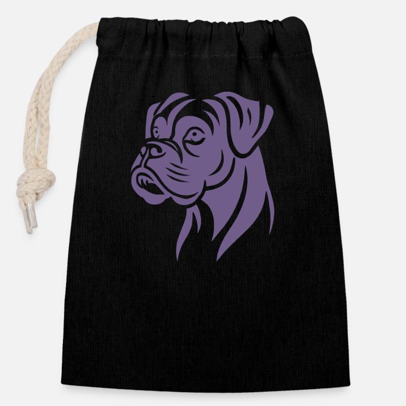 Hund Boxer Kopf Silhouette Minimalistisch - Verschließbarer Geschenkbeutel aus Baumwolle (14x20cm) - Schwarz
