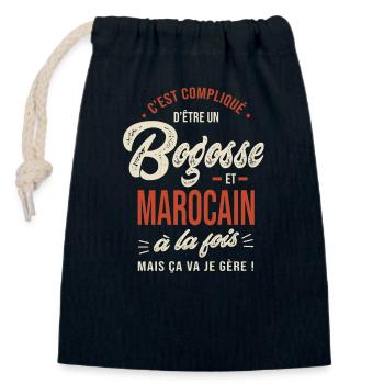 Marocain Bogosse Cadeau Humour Maroc - Sac cadeau en coton avec cordon (14 x 20 cm) - bleu marine - Devant