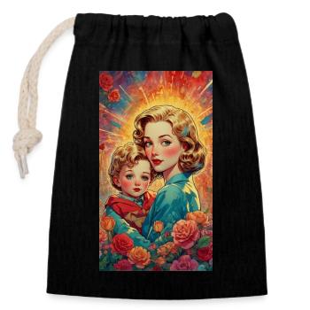 Mère avec fils, rétro des années 50 - illustration - Sac cadeau en coton avec cordon (14 x 20 cm) - noir - Devant