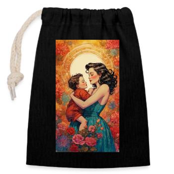 Mother and Child - Retro 50s - Closable cotton gift bag (14x20cm) - black - Front