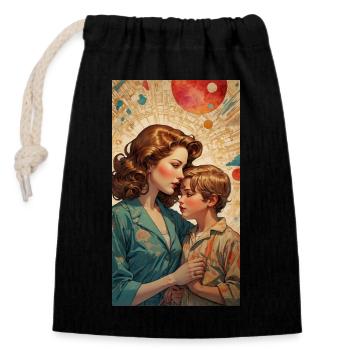 Mother Child - Retro 50s - Illustration - Closable cotton gift bag (14x20cm) - black - Front