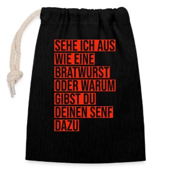 Bratwurst Senf - Verschließbarer Geschenkbeutel aus Baumwolle (14x20cm) - Schwarz - Vorne