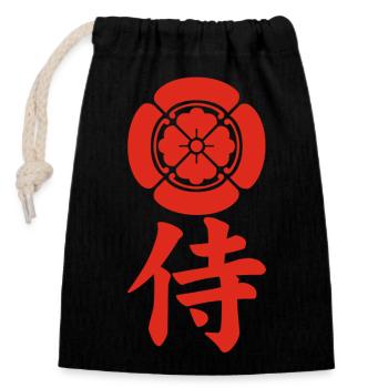 Samurai emblem of the Oda clan (red) - Closable cotton gift bag (14x20cm) - black - Front