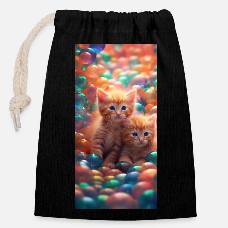 Chatons mignons - Sac cadeau en coton avec cordon (14 x 20 cm) - noir