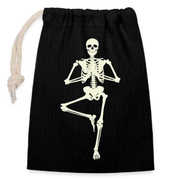 6 Vrikshasana Yoga | Knochenfarbenes Skelett - Verschließbarer Geschenkbeutel aus Baumwolle (14x20cm) - Schwarz - Vorne
