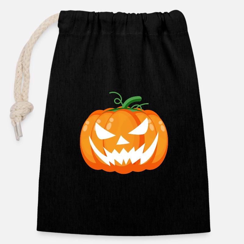 Halloween-Kürbis - Verschließbarer Geschenkbeutel aus Baumwolle (14x20cm) - Schwarz