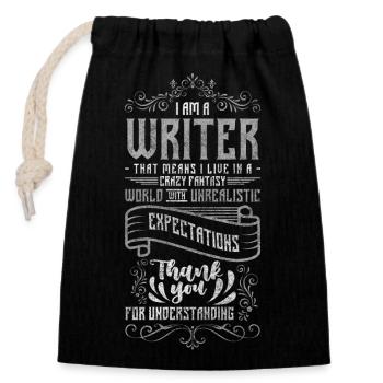 Author, Knowledge, Journalist, Book Author - Closable cotton gift bag (14x20cm) - black - Front