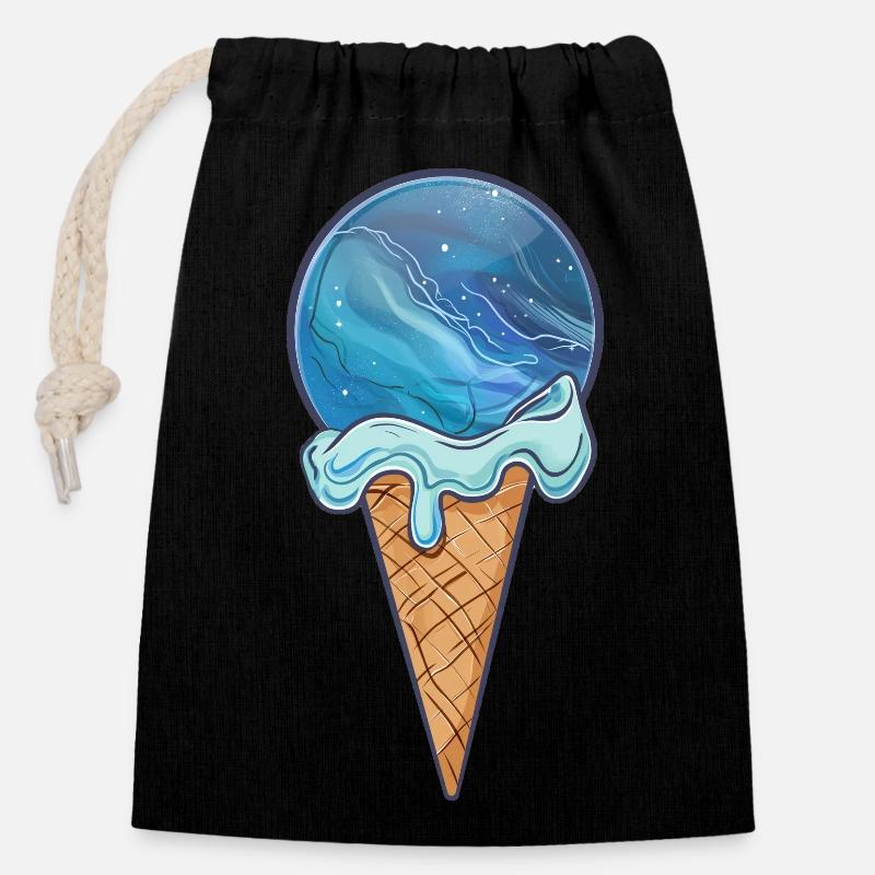 Planète de glace Neptune - Sac cadeau en coton avec cordon (14 x 20 cm) - noir