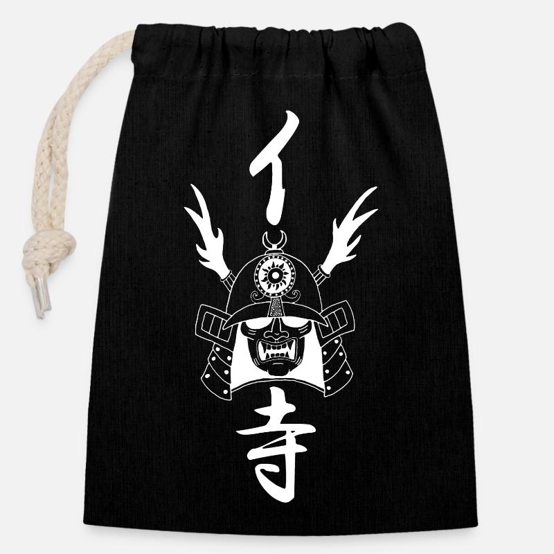 Casque de samouraï manga (blanc) - Sac cadeau en coton avec cordon (14 x 20 cm) - noir