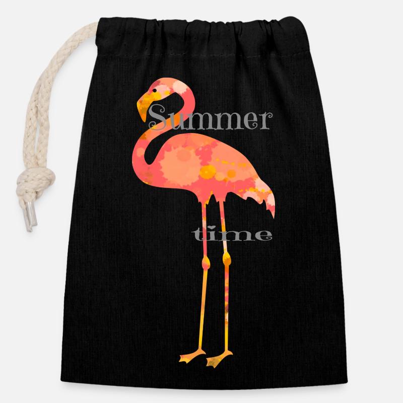 Flamingo Design mit Schrift - Verschließbarer Geschenkbeutel aus Baumwolle (14x20cm) - Schwarz