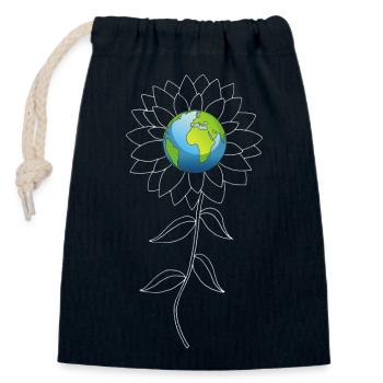 Planète Terre et fleur de tournesol blanche - Sac cadeau en coton avec cordon (14 x 20 cm) - bleu marine - Devant