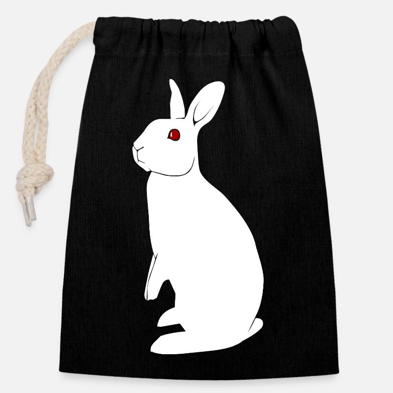 Lapin albinos - Sac cadeau en coton avec cordon (14 x 20 cm) - noir