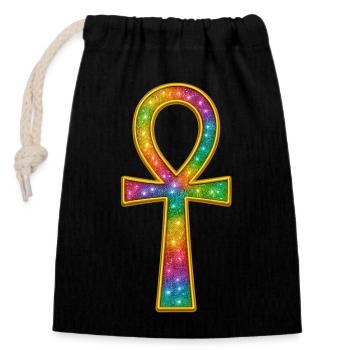 Ankh Symbol | Ägyptisches Lebenskreuz Glitzer - Verschließbarer Geschenkbeutel aus Baumwolle (14x20cm) - Schwarz - Vorne