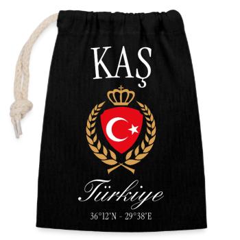 Kaş Türkei Wappen Krone – Reise Souvenir - Verschließbarer Geschenkbeutel aus Baumwolle (14x20cm) - Schwarz - Vorne