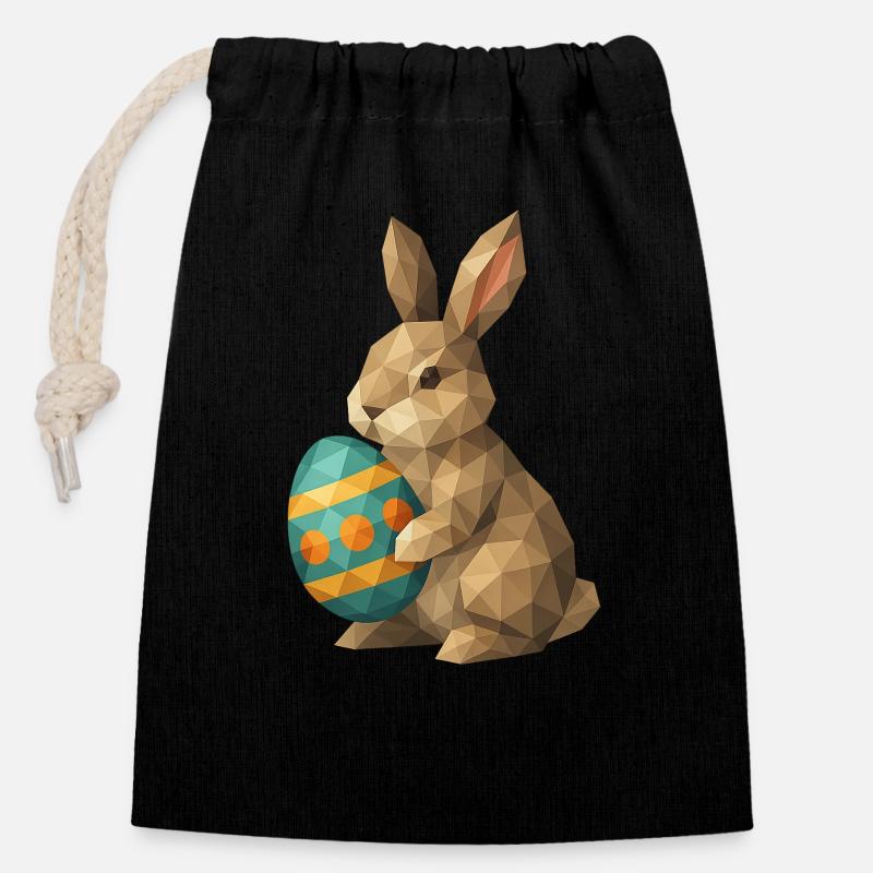 Geometric Easter Bunny - Closable cotton gift bag (14x20cm) - black