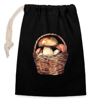 Boletus mushrooms in a basket - Closable cotton gift bag (14x20cm) - black - Front