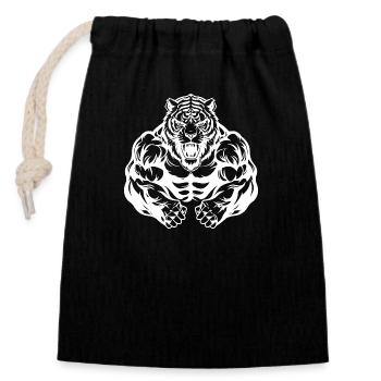 Gymnase d’entraînement Tiger - Sac cadeau en coton avec cordon (14 x 20 cm) - noir - Devant