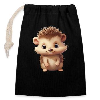Süßer Igel für Babys und Kinder - Verschließbarer Geschenkbeutel aus Baumwolle (14x20cm) - Schwarz - Vorne