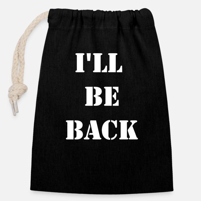 Je reviendrai - Sac cadeau en coton avec cordon (14 x 20 cm) - noir