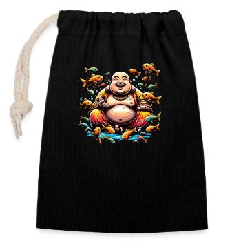 Buddhismus und Unterwasserwelt - Friedvolle - Verschließbarer Geschenkbeutel aus Baumwolle (14x20cm) - Schwarz - Vorne