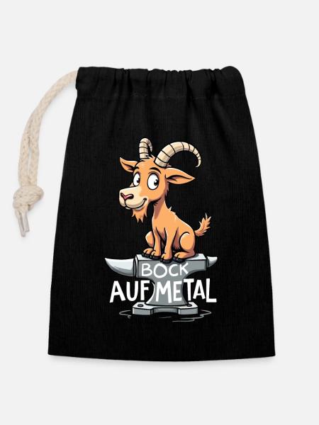 Bock auf Metal - Verschließbarer Geschenkbeutel aus Baumwolle (14x20cm) - Schwarz
