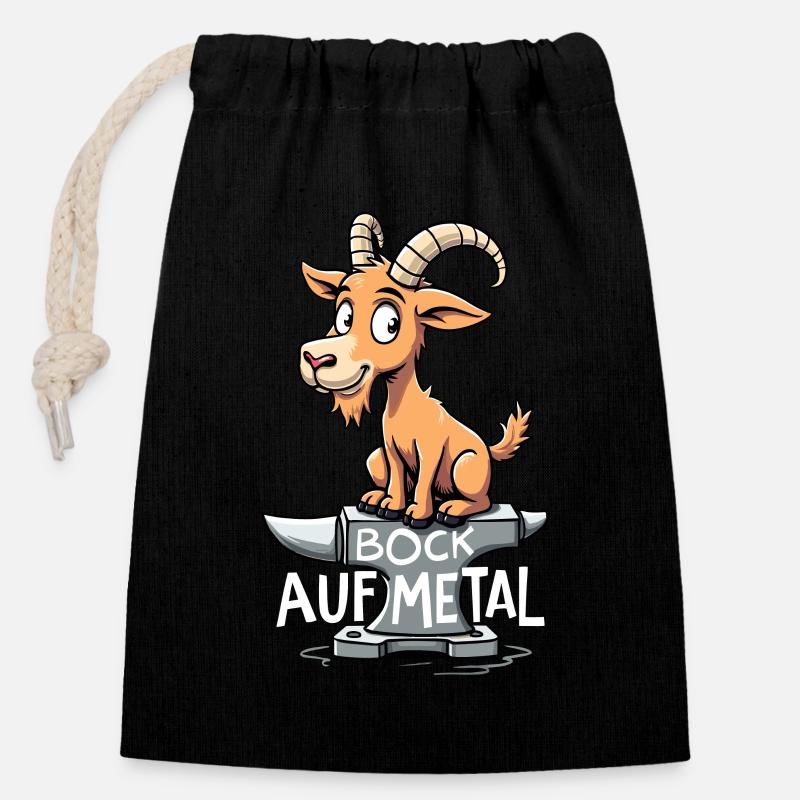 Bock auf Metal - Verschließbarer Geschenkbeutel aus Baumwolle (14x20cm) - Schwarz