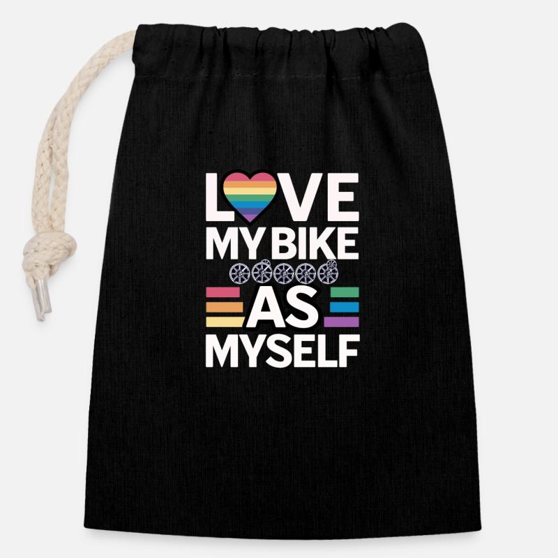 J’aime mon vélo comme moi-même - Sac cadeau en coton avec cordon (14 x 20 cm) - noir