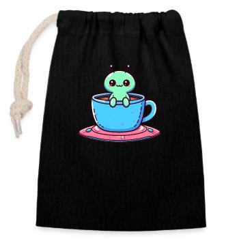 Green Alien & Coffee Tea: Interstellar Break with - Closable cotton gift bag (14x20cm) - black - Front