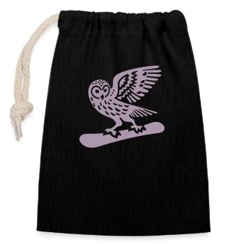 Eule Snowboard Snowboarder Minimalistisches Design - Verschließbarer Geschenkbeutel aus Baumwolle (14x20cm) - Schwarz - Vorne