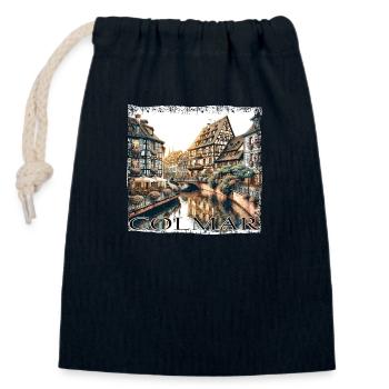 Colmar Altstadt: Fachwerkhäuser & Kanäle im Grunge - Verschließbarer Geschenkbeutel aus Baumwolle (14x20cm) - Navy - Vorne