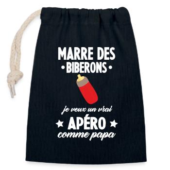 Marre des biberons, cadeau naissance, grossesse - Sac cadeau en coton avec cordon (14 x 20 cm) - bleu marine - Devant