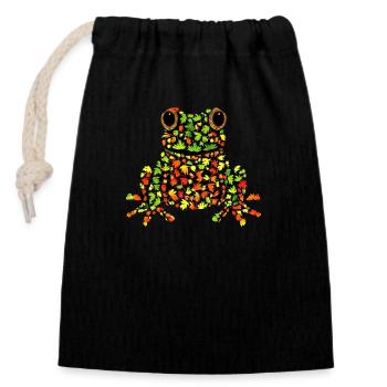 Automne Grenouille Feuilles colorées Automne - Sac cadeau en coton avec cordon (14 x 20 cm) - noir - Devant