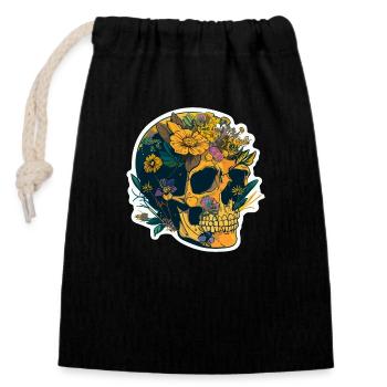 Crâne humain et fleurs 20 - Sac cadeau en coton avec cordon (14 x 20 cm) - noir - Devant