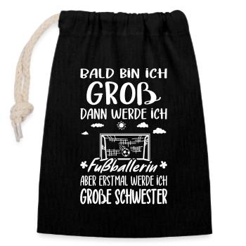Je vais être une grande sœur footballeuse - Sac cadeau en coton avec cordon (14 x 20 cm) - noir - Devant