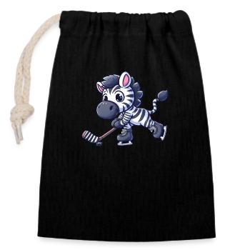 Zebra-Eishockeyspieler - Lustige Illustration - Verschließbarer Geschenkbeutel aus Baumwolle (14x20cm) - Schwarz - Vorne