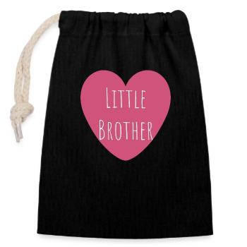 Little Brother | Pink Heart - Closable cotton gift bag (14x20cm) - black - Front