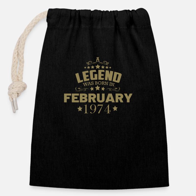 Février 1974 Anniversaire Vintage - Sac cadeau en coton avec cordon (14 x 20 cm) - noir