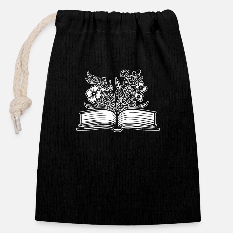 Womens Books Flowers Library Librarian - Verschließbarer Geschenkbeutel aus Baumwolle (14x20cm) - Schwarz