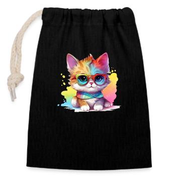 Cadeau mignon pour les fans de bébé chat pour enfants et chats - Sac cadeau en coton avec cordon (14 x 20 cm) - noir - Devant
