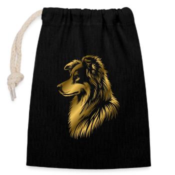 Hütehund gold - Verschließbarer Geschenkbeutel aus Baumwolle (14x20cm) - Schwarz - Vorne