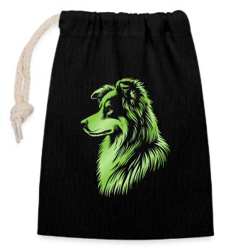 Chien de troupeau vert - Sac cadeau en coton avec cordon (14 x 20 cm) - noir - Devant