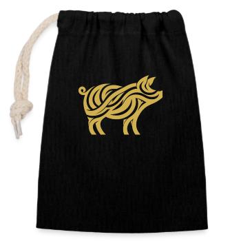 Minimalist Pig Silhouette Animal Art - Closable cotton gift bag (14x20cm) - black - Front