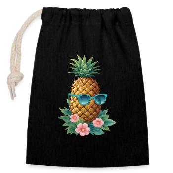 Ananas Pineapple Cool Sonnenbrille Geschenk - Verschließbarer Geschenkbeutel aus Baumwolle (14x20cm) - Schwarz - Vorne