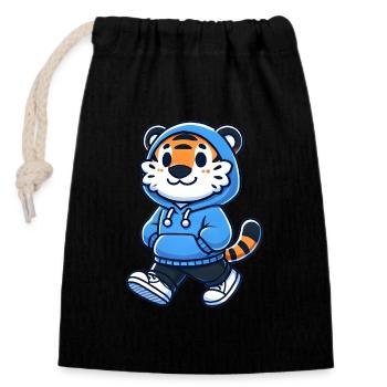 Mascotte de tigre cool en sweat à capuche bleu - Sac cadeau en coton avec cordon (14 x 20 cm) - noir - Devant