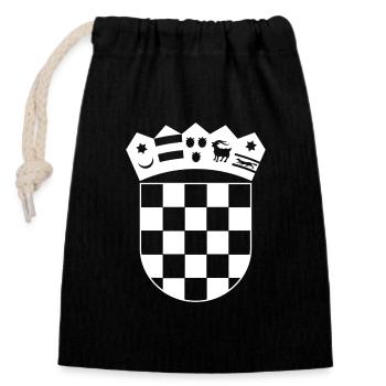 Hravtska Grb Croatie Croatie Drapeau - Sac cadeau en coton avec cordon (14 x 20 cm) - noir - Devant