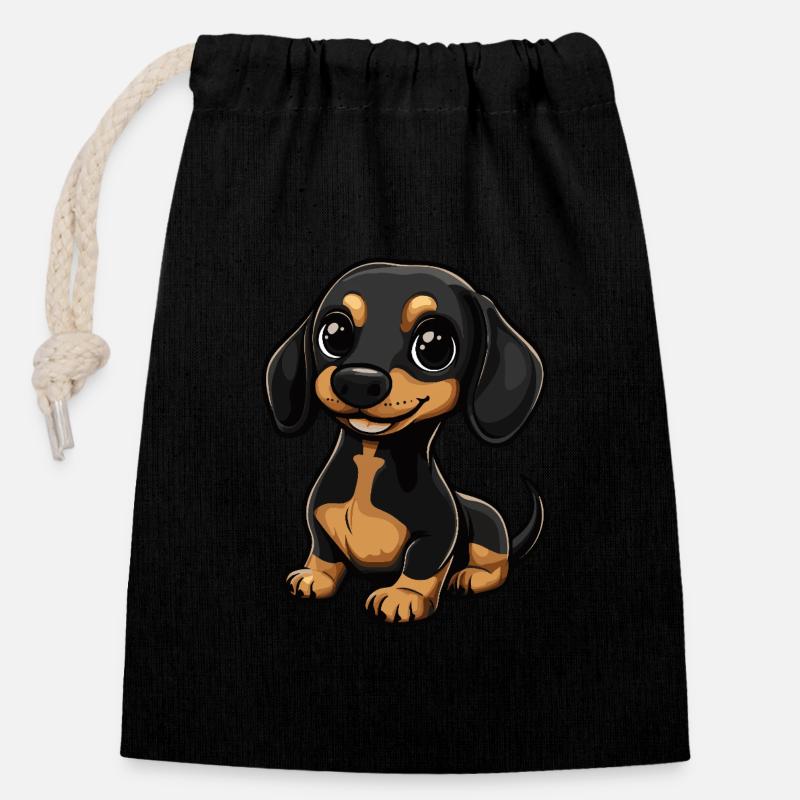 Dackel DachsHund Niedlich - Verschließbarer Geschenkbeutel aus Baumwolle (14x20cm) - Schwarz