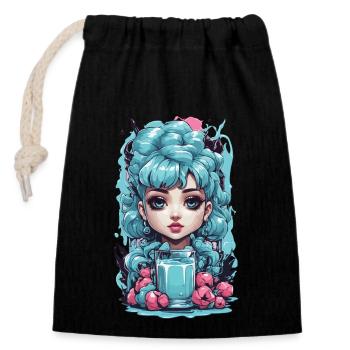 Gothic Kawaii Blueberry Milkshake Anime Stil - Verschließbarer Geschenkbeutel aus Baumwolle (14x20cm) - Schwarz - Vorne