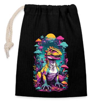 Psychedelic Mushroom Dino Aesthetic Festival Design - Closable cotton gift bag (14x20cm) - black - Front