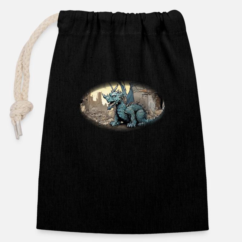 Garbage Dragon - Closable cotton gift bag (14x20cm) - black